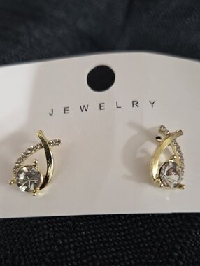 Gold-Tone Crystal Teardrop Stud Earrings - FASHION EARRINGS